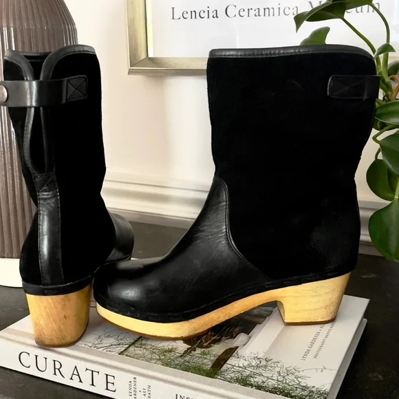 FRYE and Co ODESSA BLACK CUFF SUEDE LEATHER CLOG CLOGS BOOTS size 6 - Picture 3 of 5